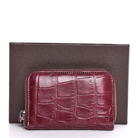 Gucci Crocodile Zip Around Card Case in Cherry Red 